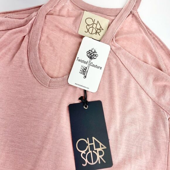 Chaser cold shoulder distressed bell sleeve rose pink top shirt XS - Picture 3 of 12